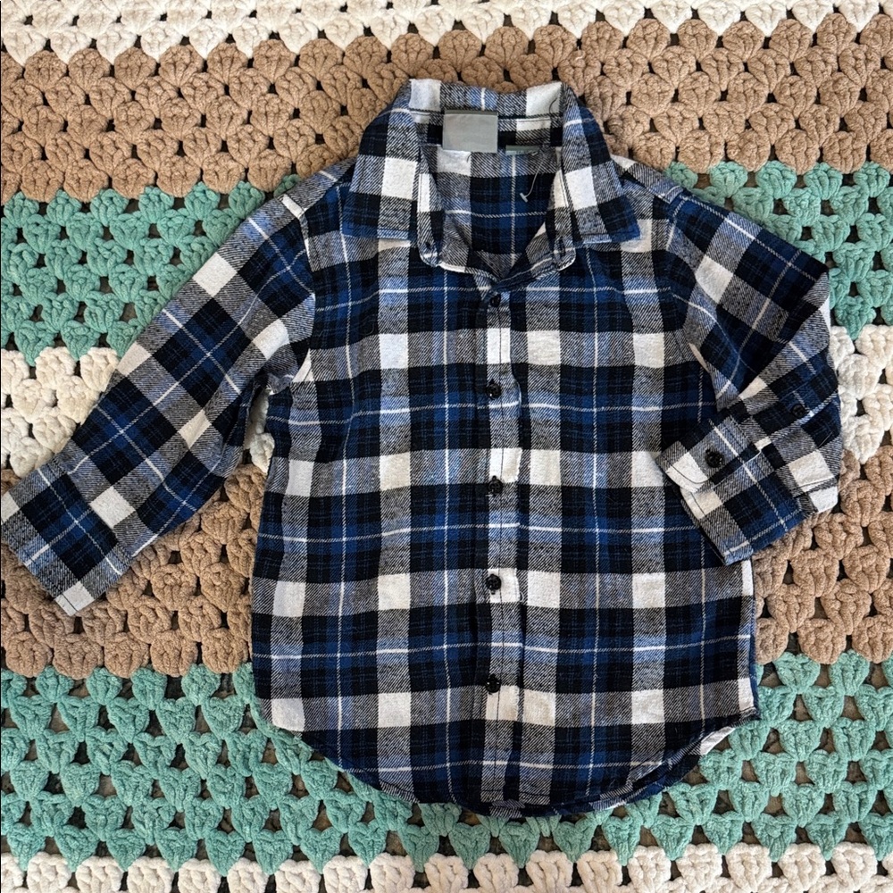 Bass Pro Shop Blue White Plaid Flannel Button Down Shirt Kids Boys Sz XS 5/6